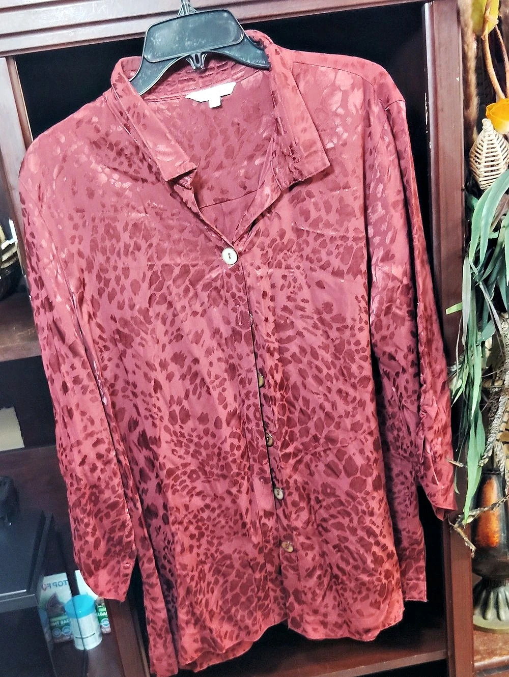 John Mark Animal Print Button Down in Red Large
